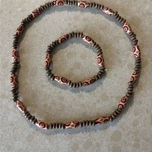 Brown and Tan Beaded Necklace and Bracelet Set